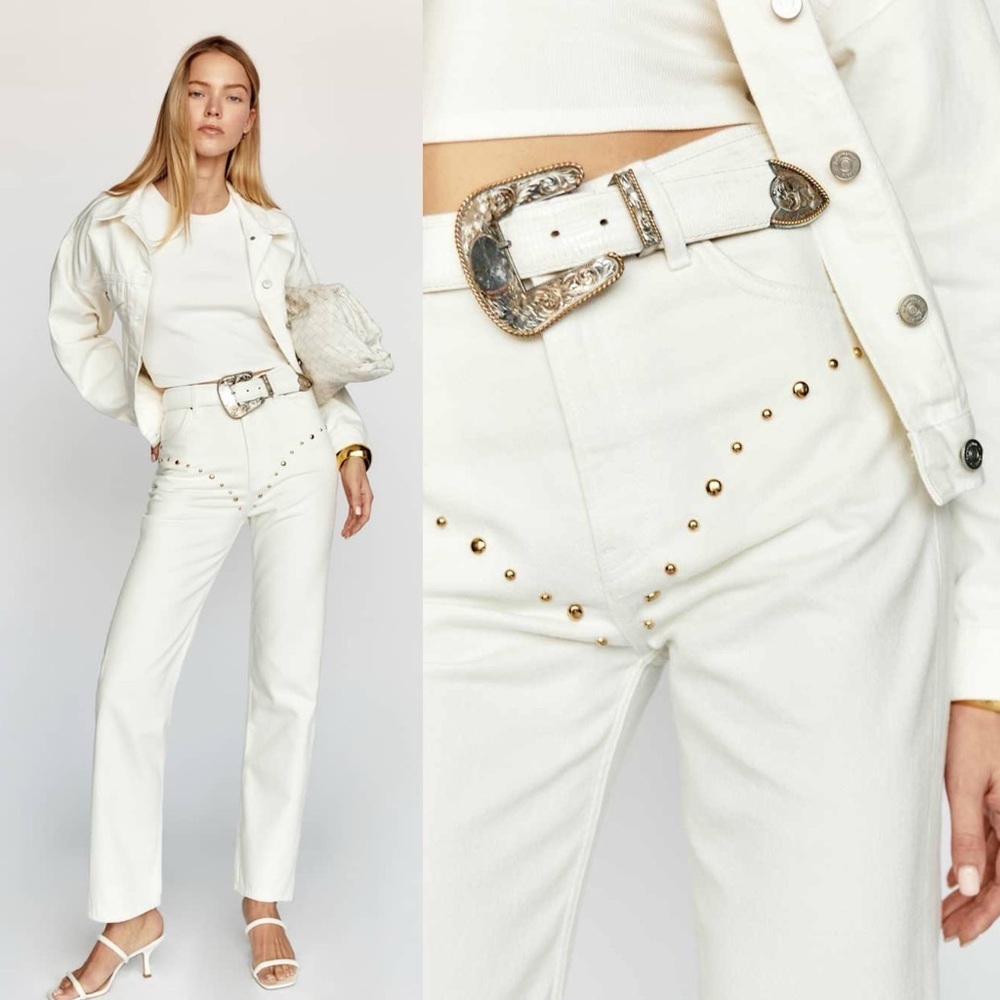 REFORMATION Cowboy Studded Straight Jeans 24